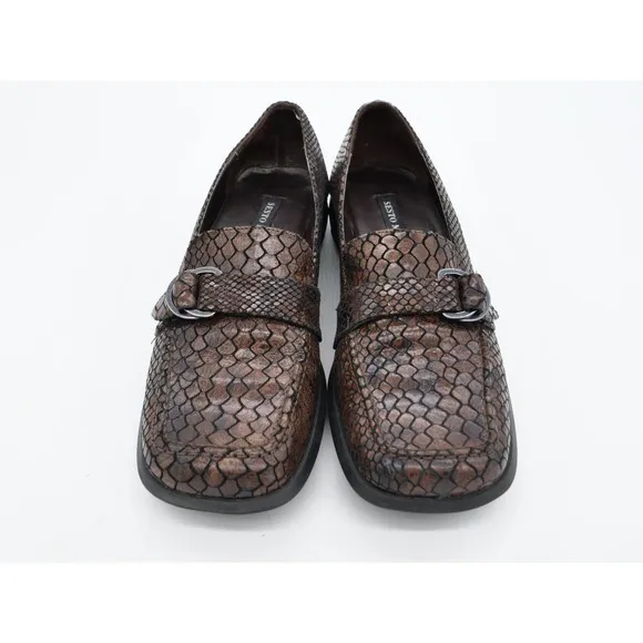 Sesto Meucci Loafers Womens 7 Brown Leather Snake Embossed Slip On Square Toe