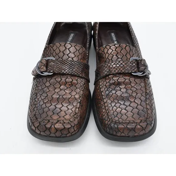 Sesto Meucci Loafers Womens 7 Brown Leather Snake Embossed Slip On Square Toe