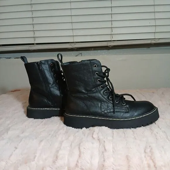 Sincerely Jules Black Combat Moto Boots with Sturdy Soles