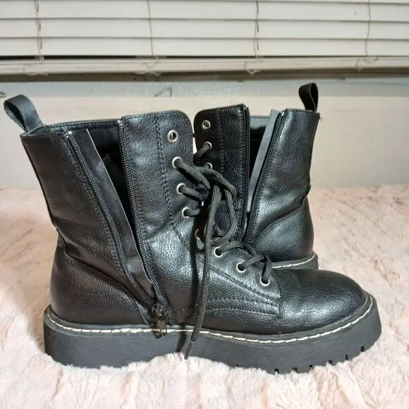 Sincerely Jules Black Combat Moto Boots with Sturdy Soles