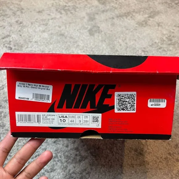Size 10 - Jordan 1 Retro High 85 OG Neutral Gray Pre Owned OG Box Sneakers