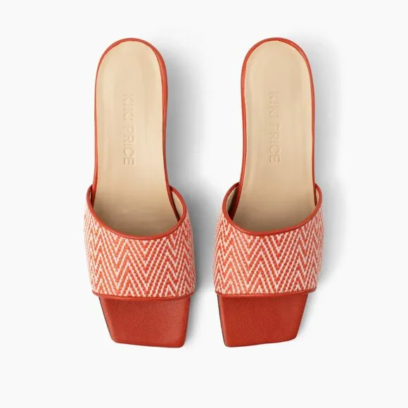 Slide On Over – Orange Leather &amp; Raffia Slides, New in Box