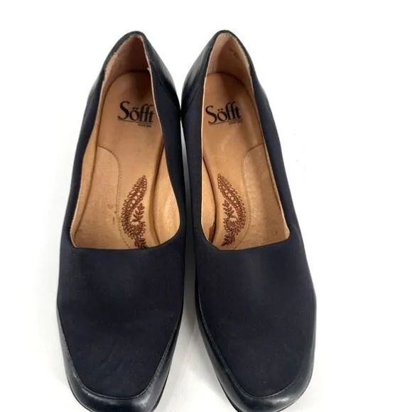 Sofft Womens Leather Fabric Stretch Square Toe Slip On Loafers Black Size 9 wide