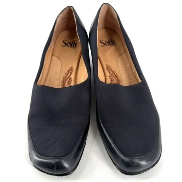 Sofft Womens Leather Fabric Stretch Square Toe Slip On Loafers Black Size 9 wide