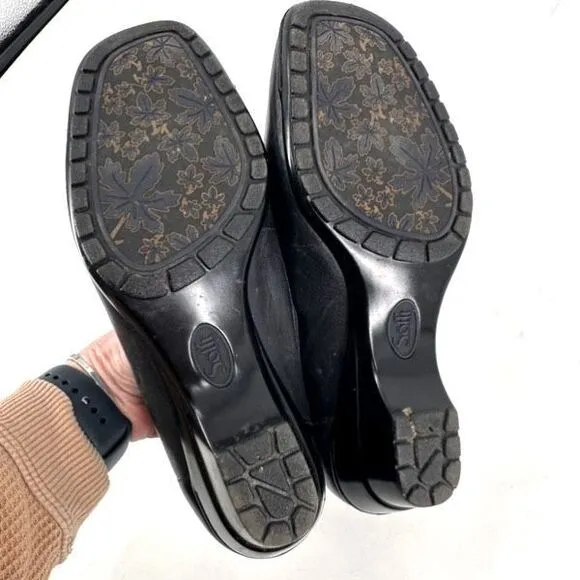 Sofft Womens Leather Fabric Stretch Square Toe Slip On Loafers Black Size 9 wide