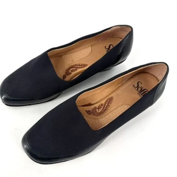 Sofft Womens Leather Fabric Stretch Square Toe Slip On Loafers Black Size 9 wide