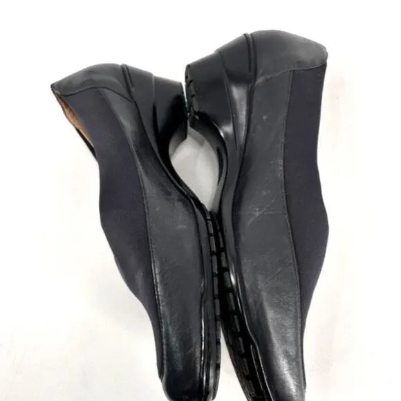 Sofft Womens Leather Fabric Stretch Square Toe Slip On Loafers Black Size 9 wide