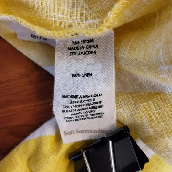 Soft Surroundings Zarina Linen Shift Dress XS Yellow New