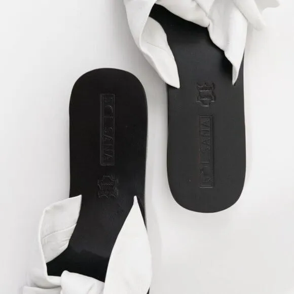 Sol Sana Womens 39 White Leather Nina Sandals Wrap Knot Shoes Slides