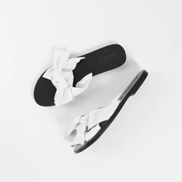 Sol Sana Womens 39 White Leather Nina Sandals Wrap Knot Shoes Slides