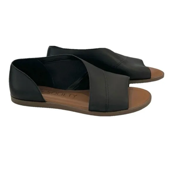 Sole Society Colvan Black Leather Flats Size 10 Cut Out Open Toe Sandals…