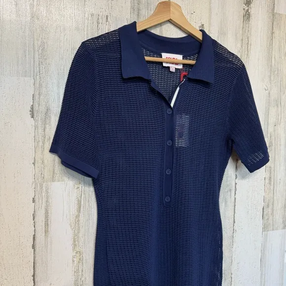 Solid &amp; Striped The Leigh Polo Navy Mesh Midi Dress Beach Cover Up Size S
