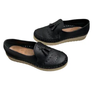 SOLS Jessica Woman's Black Tassel Leather Loafers Size 9