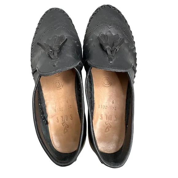 SOLS Jessica Woman's Black Tassel Leather Loafers Size 9