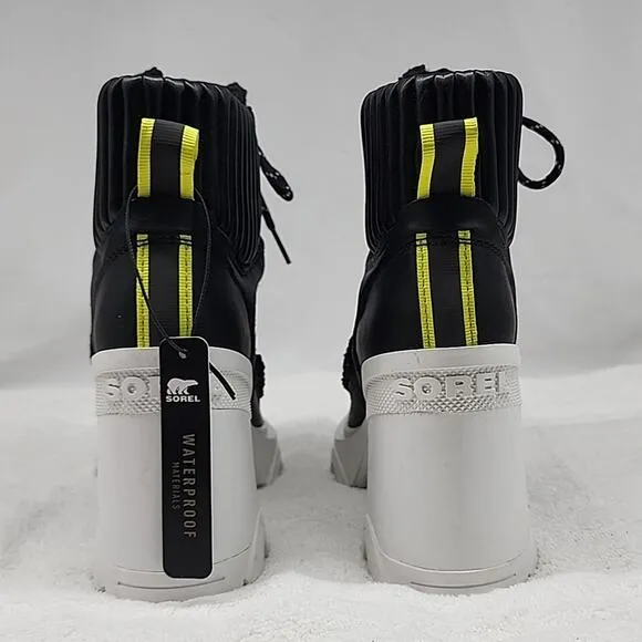 SOREL BREX HEEL COZY LACE BOOT WOMEN'S 5 BLACK/SEA SALT CHIC MODERN DESIGN NWNB