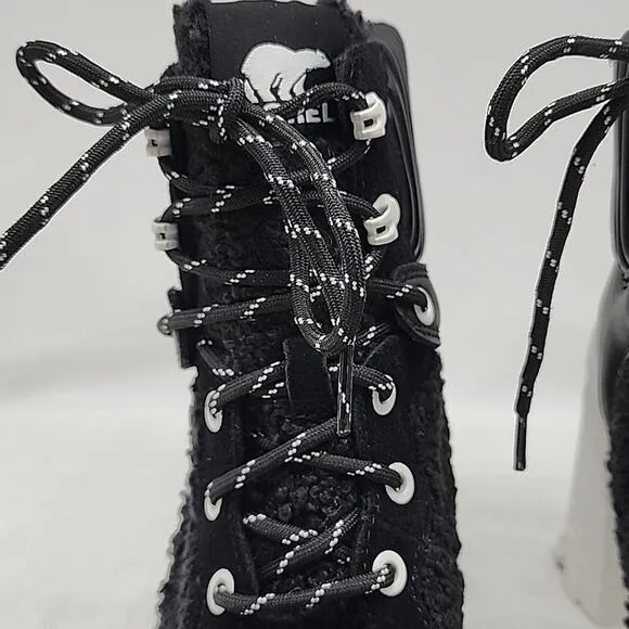 SOREL BREX HEEL COZY LACE BOOT WOMEN'S 5 BLACK/SEA SALT CHIC MODERN DESIGN NWNB