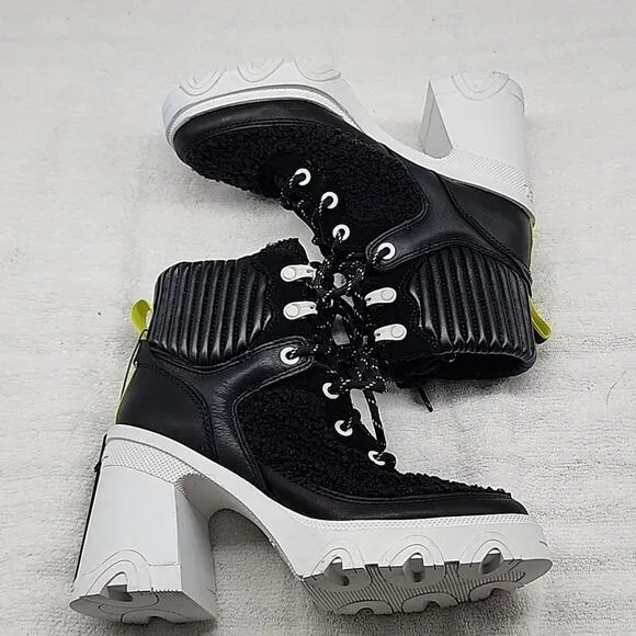 SOREL BREX HEEL COZY LACE BOOT WOMEN'S 5 BLACK/SEA SALT CHIC MODERN DESIGN NWNB