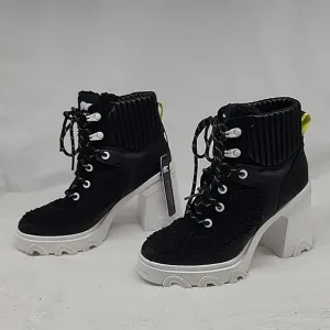 SOREL BREX HEEL COZY LACE BOOT WOMEN'S 5 BLACK/SEA SALT CHIC MODERN DESIGN NWNB
