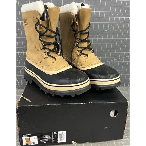 Sorel Caribou Men’s Waterproof Insulated Boots Buff &amp; Black Size 8