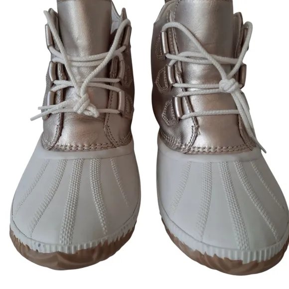 SOREL Duck Boots Waterproof Metallic Comfort Memory Foam Leather Booties 12