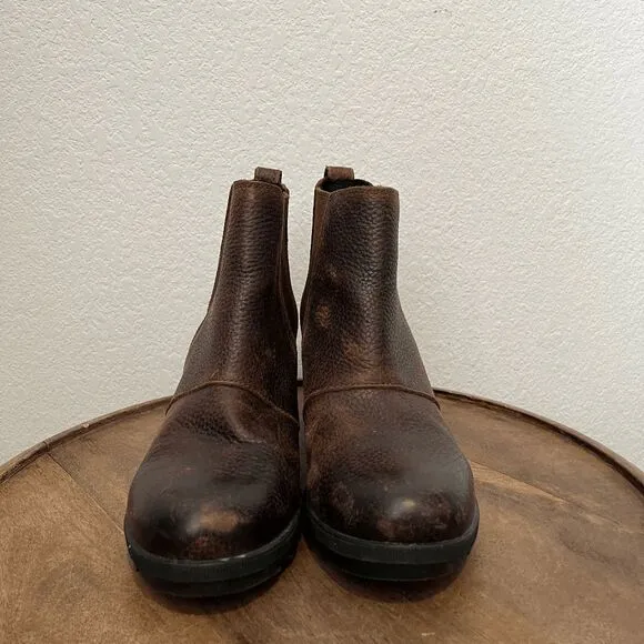 Sorel Joan of Arctic Wedge II Pull-On Brown Leather Chelsea Boots Women's 8.5