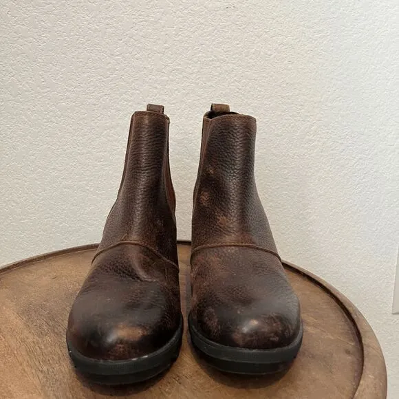 Sorel Joan of Arctic Wedge II Pull-On Brown Leather Chelsea Boots Women's 8.5