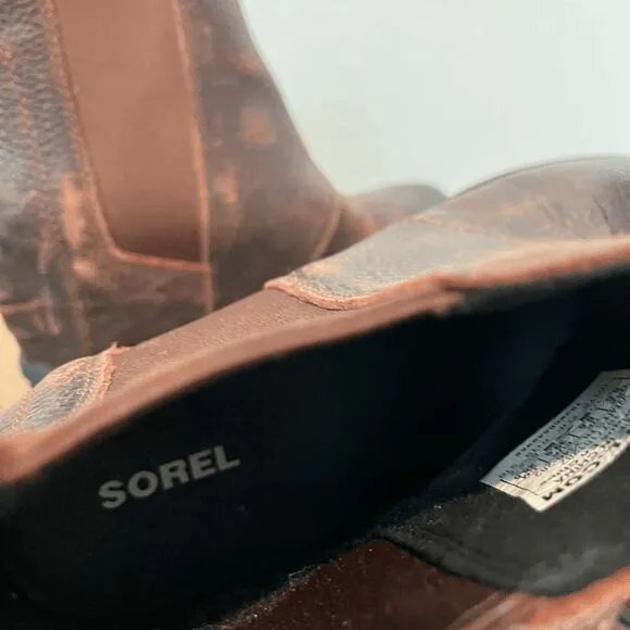 Sorel Joan of Arctic Wedge II Pull-On Brown Leather Chelsea Boots Women's 8.5