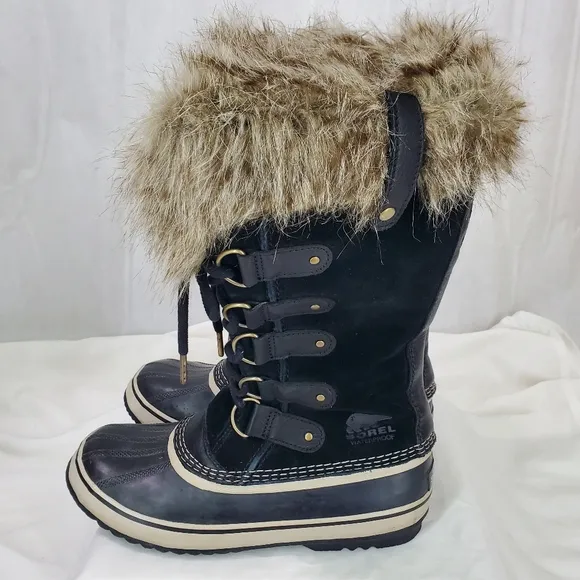 Sorel Joan of Arctic Womens Boots Black Suede Leather Waterproof Insulated Sz 10