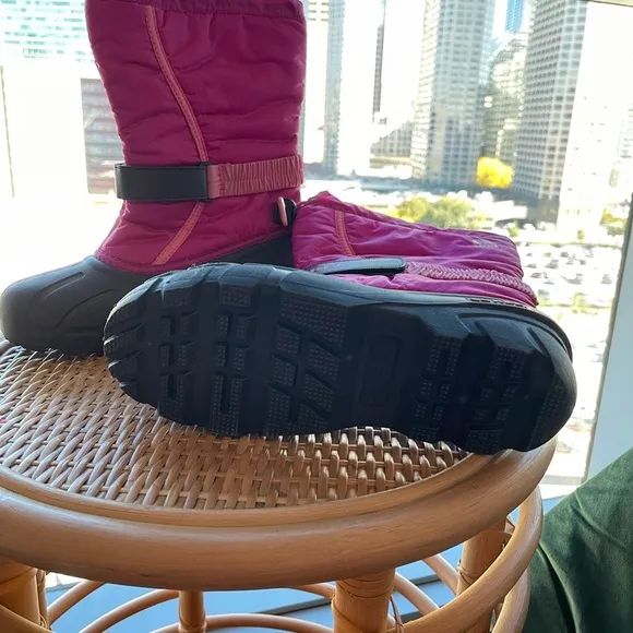 Sorel Kid's Flurry Padded Black Pink Drawstring Winter Snow Boots Size 6