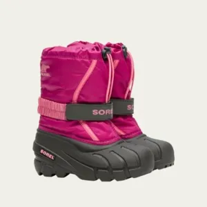 Sorel Kid's Flurry Padded Black Pink Drawstring Winter Snow Boots Size 6