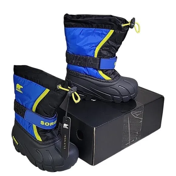 Sorel Kids Flurry Snow Boots Black &amp; Super Blue Toddler Size 8 NEW