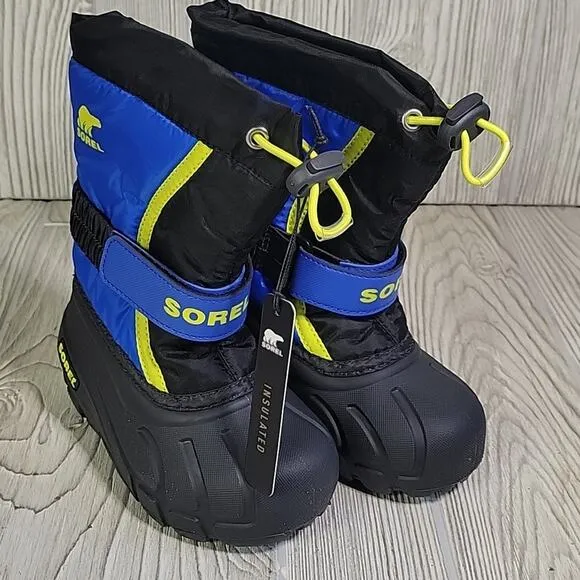 Sorel Kids Flurry Snow Boots Black &amp; Super Blue Toddler Size 8 NEW