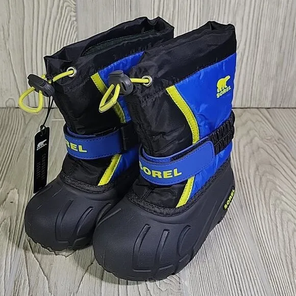 Sorel Kids Flurry Snow Boots Black &amp; Super Blue Toddler Size 8 NEW