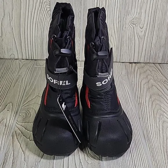 Sorel Kids Flurry Winter Waterproof Snow Boots Black Red Kids Toddler Size 8 NEW