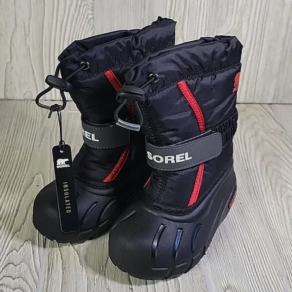 Sorel Kids Flurry Winter Waterproof Snow Boots Black Red Kids Toddler Size 8 NEW