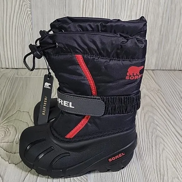 Sorel Kids Flurry Winter Waterproof Snow Boots Black Red Kids Toddler Size 8 NEW