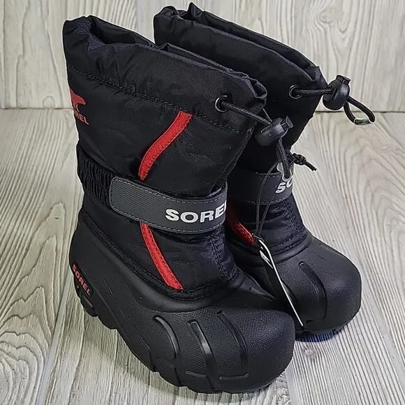 Sorel Kids Flurry Winter Waterproof Snow Boots Black Red Kids Toddler Size 8 NEW