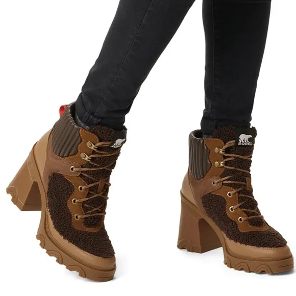 SOREL Tawny Buff &amp; Blackened Brown Brex Cozy Shearling Boots 9.5