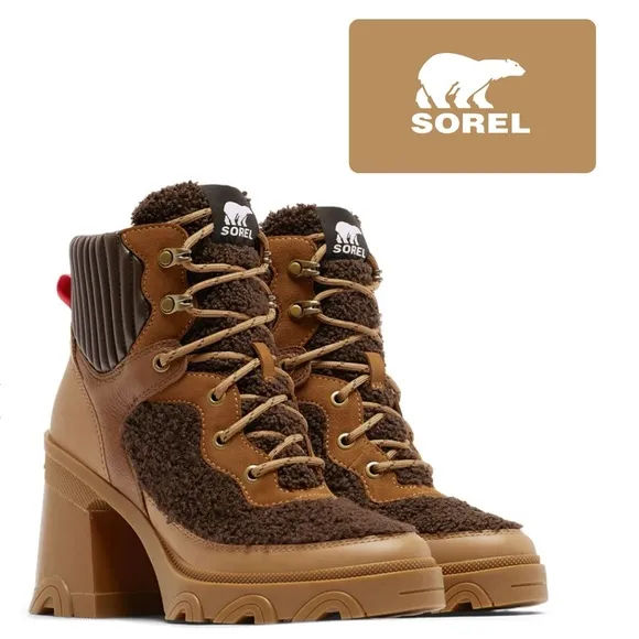 SOREL Tawny Buff &amp; Blackened Brown Brex Cozy Shearling Boots 9.5