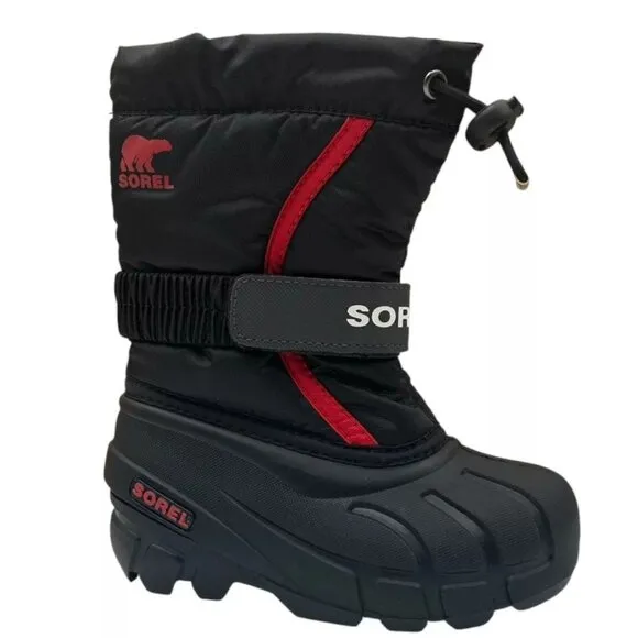 Sorel Toddler Boy's Winter Snow Boots Size 8-10 Black/Red Insulated Waterproof