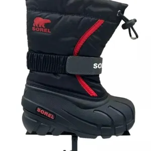 Sorel Toddler Boy's Winter Snow Boots Size 8-10 Black/Red Insulated Waterproof