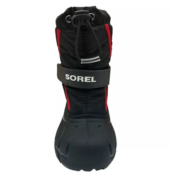 Sorel Toddler Boy's Winter Snow Boots Size 8-10 Black/Red Insulated Waterproof