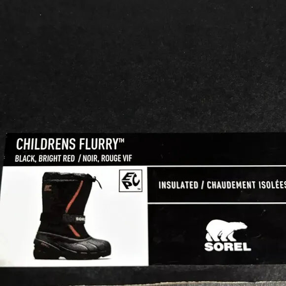 Sorel Toddler Boy's Winter Snow Boots Size 8-10 Black/Red Insulated Waterproof