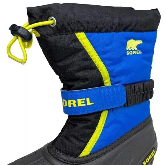 Sorel Toddler Boys Winter Snow Boots Size 9-10 Black Blue Insulated &amp; Waterproof