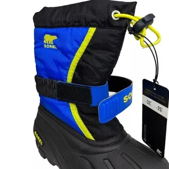 Sorel Toddler Boys Winter Snow Boots Size 9-10 Black Blue Insulated &amp; Waterproof