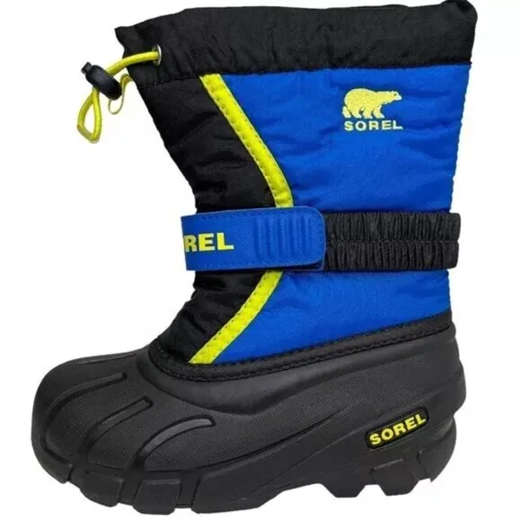 Sorel Toddler Boys Winter Snow Boots Size 9-10 Black Blue Insulated &amp; Waterproof