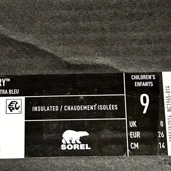 Sorel Toddler Boys Winter Snow Boots Size 9-10 Black Blue Insulated &amp; Waterproof