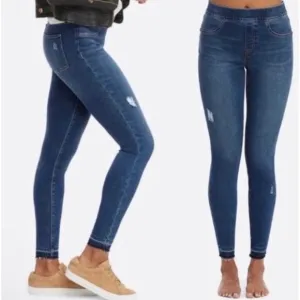 Spanx Distressed Medium Denim Wash Skinny Jeans Size XL Pull-On Shaping Stretch