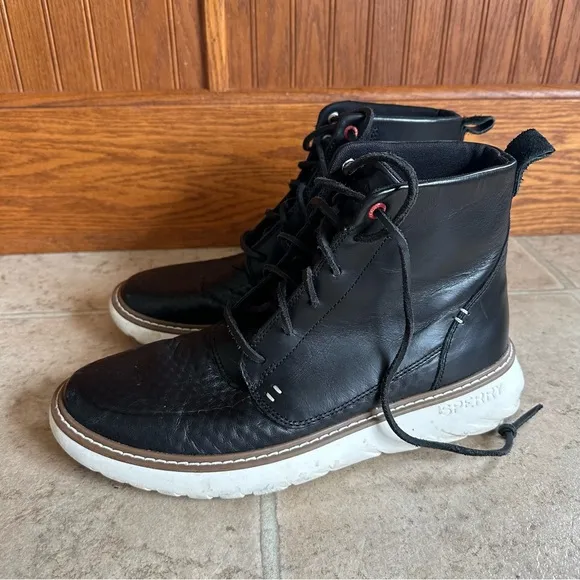 Sperry Element Apron Toe Black High Top Leather Boot 9.5