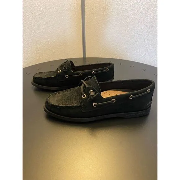Sperry’s | A\O Vida Serpent Leather Boat Shoe | Black | 6.5